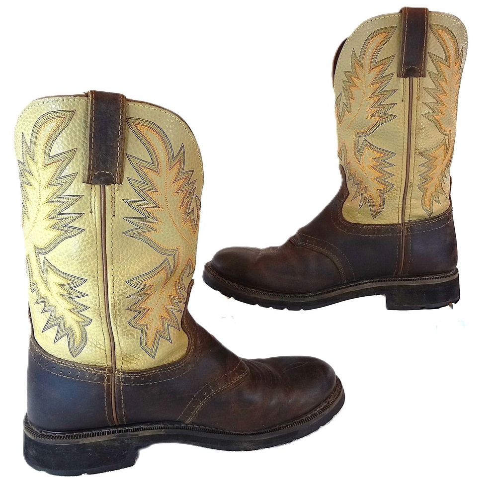 Justin Ropers‎ Mens Brown/Beige Leather Work Boots Western Style Size 9 1-2 EE